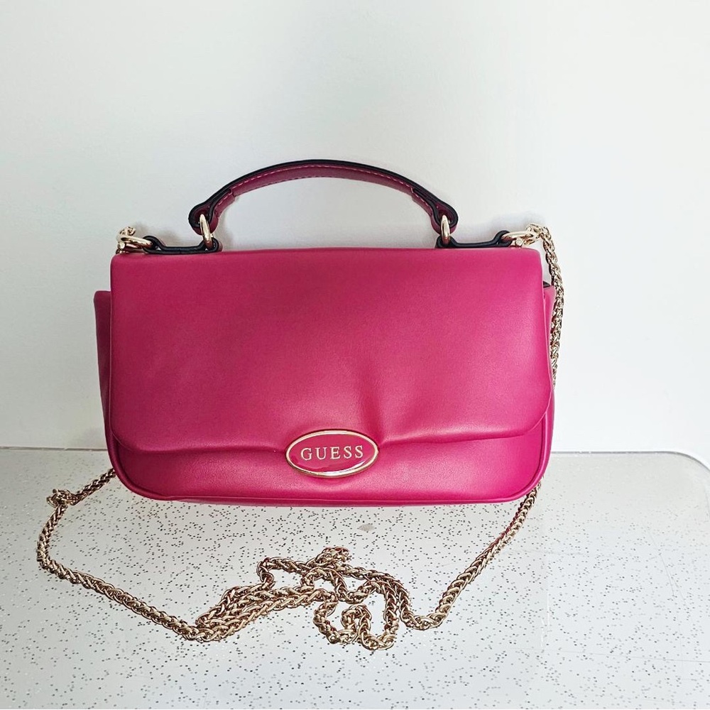 Guess Fuchsia Crossbody Bag with Gold Chain